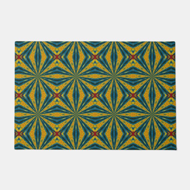   Blue & Yellow Custom Size Tribal Dog Feeding Mat (Front)