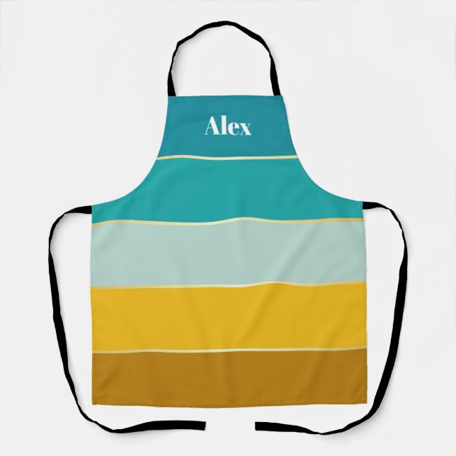 Blue Yellow Custom Summer Colour Block Stripes Apron (Front)