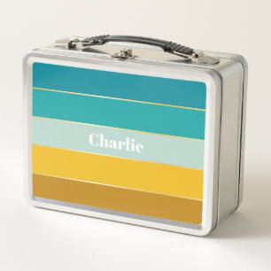 Blue Yellow Custom Summer Colour Block Stripes Metal Lunch Box
