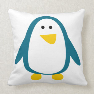 Blue yellow cute penguin animation illustration throw pillow