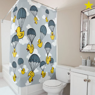 Blue Yellow Cute Rubber Duck Parachute Sky Clouds