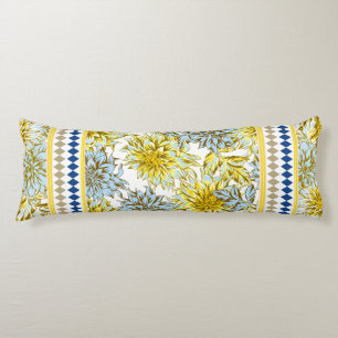 Blue Yellow Dahlias with Patterned Trim Body Pillow