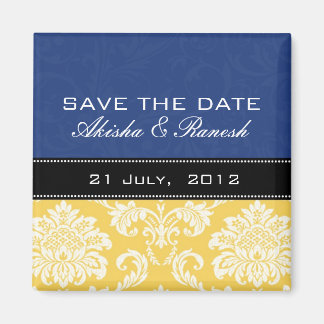 Blue Yellow Damask Save the Date Magnet