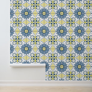 Blue & Yellow Delft Floral Tile Pattern Wallpaper