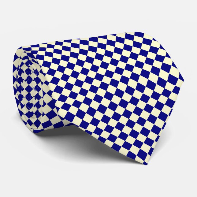 Blue Yellow Diamond Chequered Pattern Tie (Rolled)