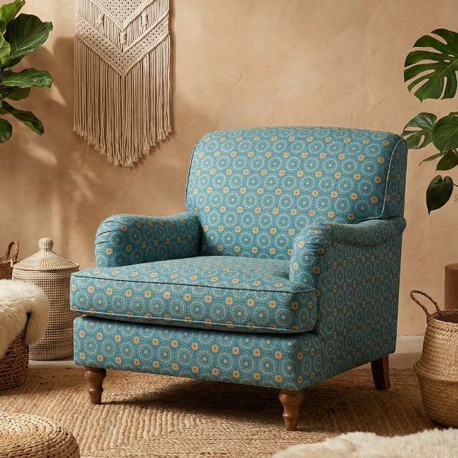 Blue & Yellow Elegant Boho Geometric Pattern Fabric (Creator Uploaded)