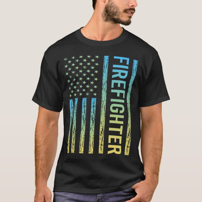 Blue Yellow Firefighter T-Shirt (Front)