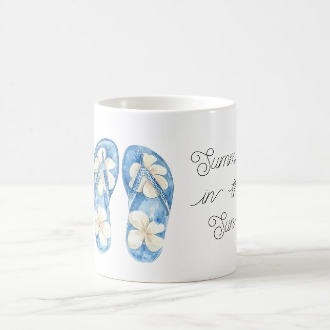 Blue Yellow Floral Flip Flops Summer Sun Coffee Mug (Center)
