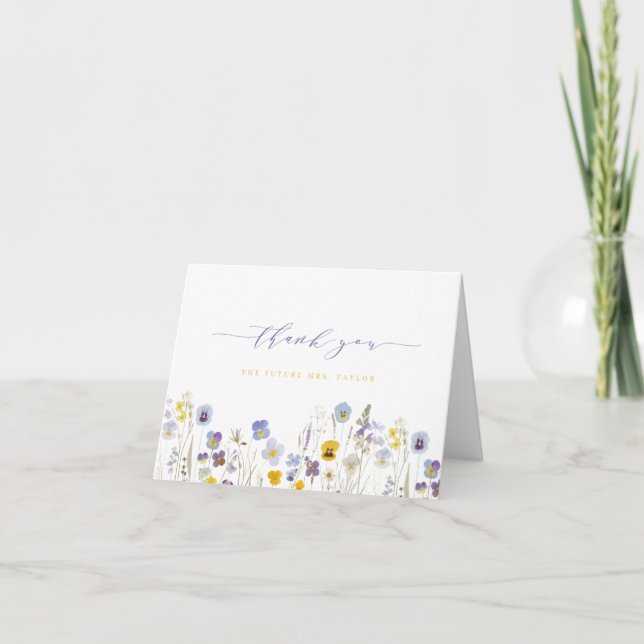 Blue & Yellow Floral Future Mrs Bridal Shower Thank You Card (Front)