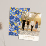 Blue Yellow Floral Hanukkah Holiday Photo Elegant Card<br><div class="desc">Send your warmest wishes this season with our custom holiday photo card, featuring a beautiful blend of personalized family photo on the front and a vibrant blue and yellow floral design on the back. Perfect for sharing your family’s favourite holiday moments, this elegant card allows you to send a memorable...</div>