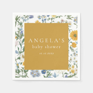 Blue & Yellow Floral Rustic Baby Shower Napkin