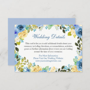 Blue Yellow Floral Wedding Details Enclosure Card