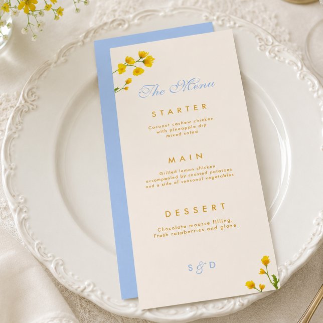 Blue & Yellow Floral wildflowers Menu (Creator Uploaded)