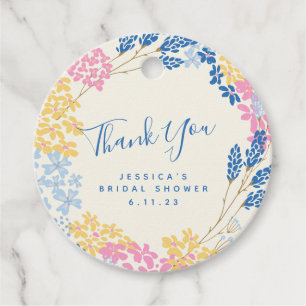 Blue Yellow Flower Wreath Custom Bridal Shower Favour Tags