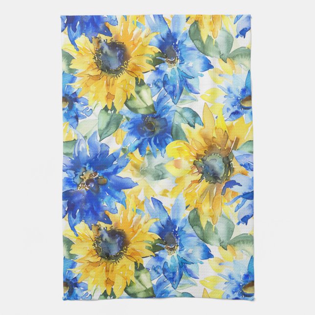 Blue Yellow Flowers Bridal Shower Kitchen Towel (Vertical)