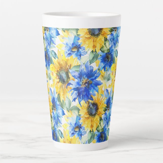 Blue Yellow Flowers Bridal Shower Latte Mug (Front)