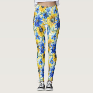 Blue Yellow Flowers   Leggings