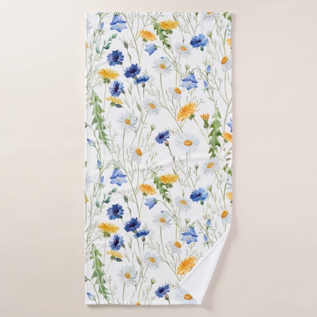 Blue & yellow flowers pattern bath towel (Bath Towel)