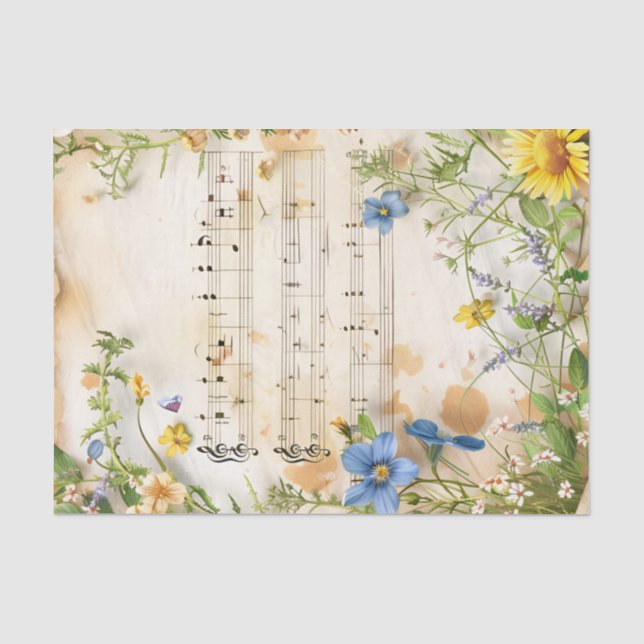 Blue, yellow flowers vintage music sheet ephemera (Front)