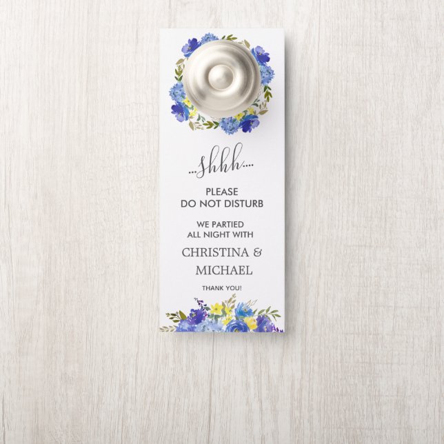 Blue Yellow Flowers  Wedding Guest Do Not Disturb Door Hanger (On Knob)