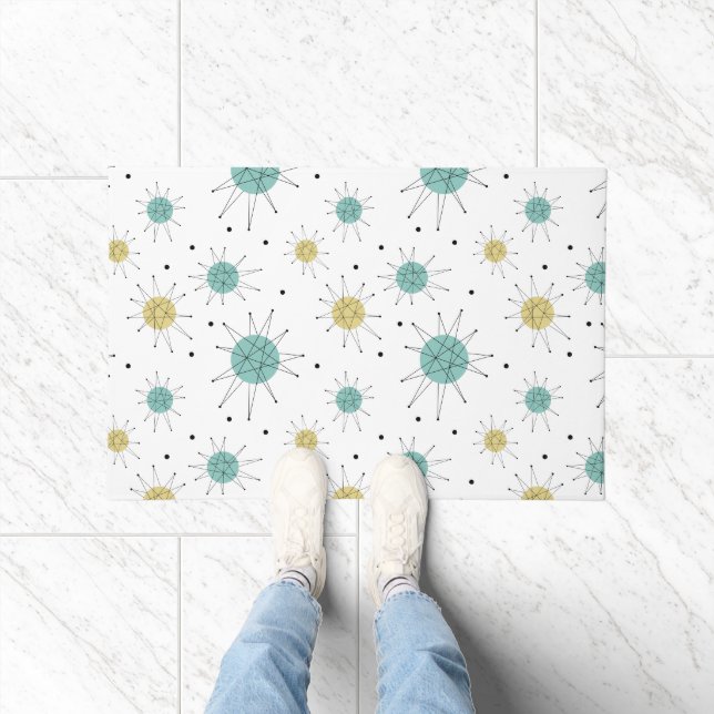 Blue Yellow Franciscan Starburst Mid-century Doormat (Indoor)