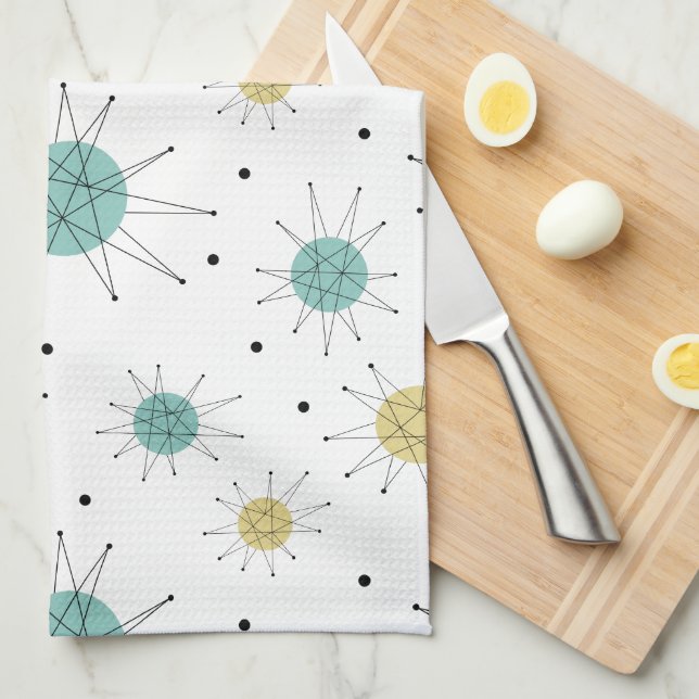 Blue Yellow Franciscan Starburst Mid-century Kitchen Towel (Quarter Fold)