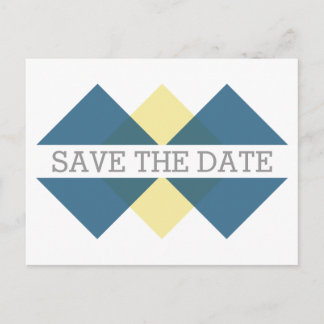 Blue Yellow Geometric Triad Save the Date Postcard
