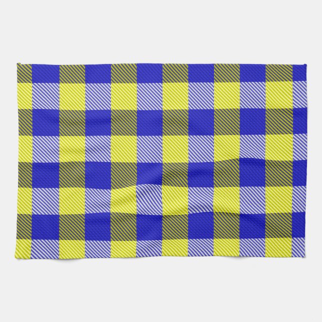 Blue Yellow Gingham Check Design  Kitchen Towel (Horizontal)