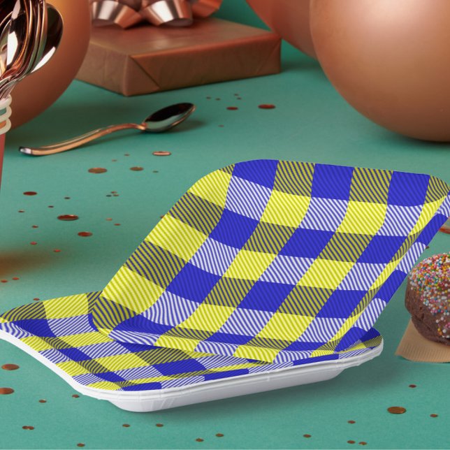 Blue Yellow Gingham Check Design  Paper Plate (Creator Uploaded)