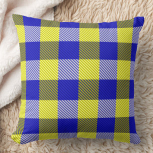Blue Yellow Gingham Check Design  Throw Pillow