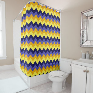Blue Yellow Gold Chevrons Shower Curtain