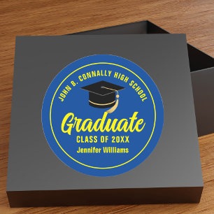 Blue Yellow Graduate Custom 2026 Graduation Party Classic Round Sticker