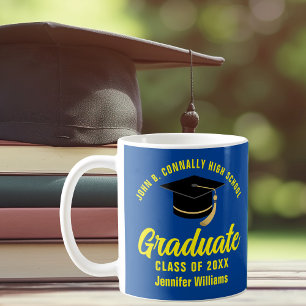 Blue Yellow Graduate Personalized 2025 Graduation Coffee Mug
