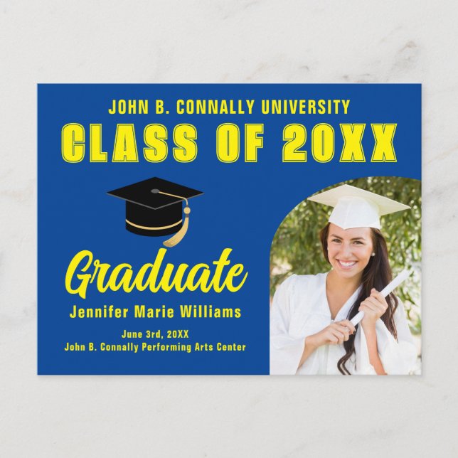 Blue Yellow Graduate Photo 2024 Graduation Party Postcard (Front)