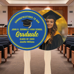 Blue Yellow Graduate Photo Graduation Party Hand Fan