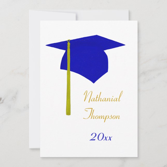Blue & Yellow Graduation Cap & Tassel Invitations (Front)