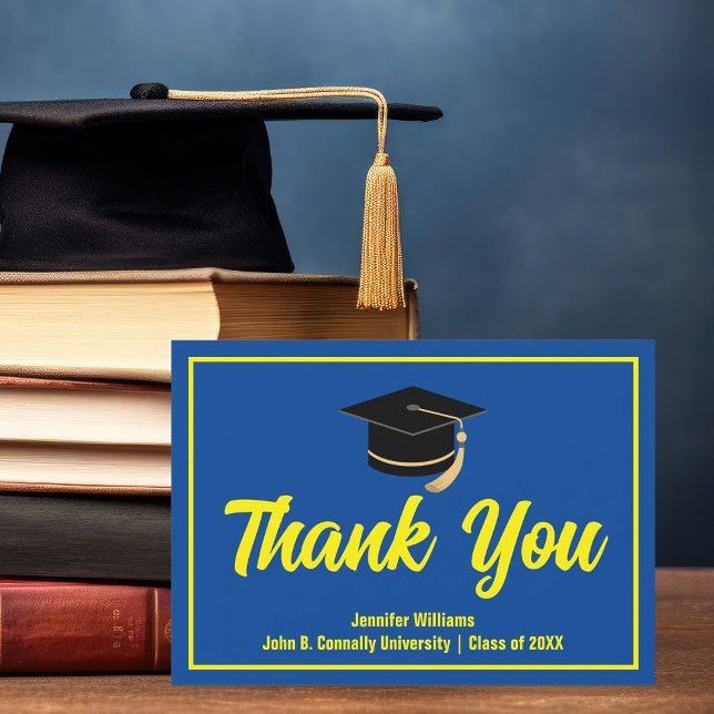 Blue Yellow Graduation Personalized 2025 Graduate Thank You Card (Creator Uploaded)
