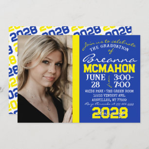 Blue & Yellow Graduation Photo Invitation