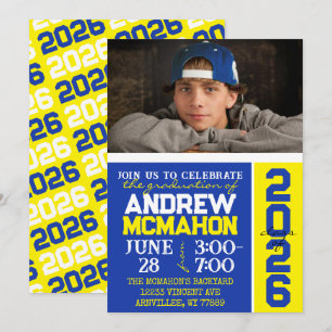 Blue & Yellow Graduation Photo Invitation