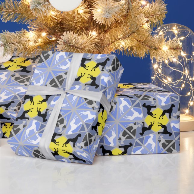 Blue yellow Great Danes Wrapping Paper (Holidays)
