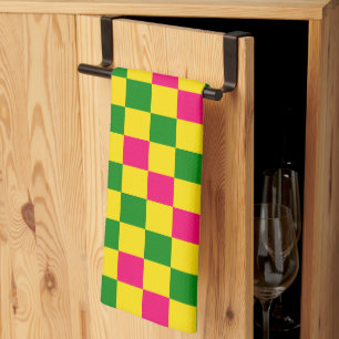 Blue Yellow Green Checkered Pattern Design  Kitchen Towel
