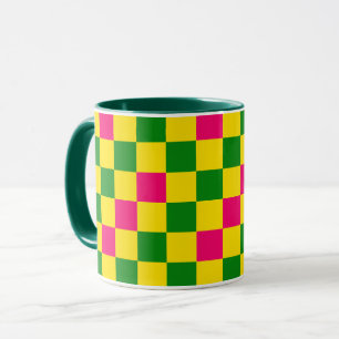 Blue Yellow Green Checkered Pattern Design  Mug