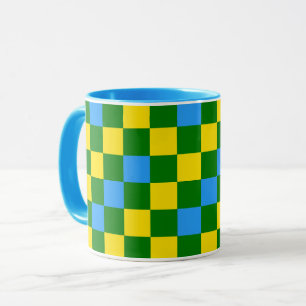 Blue Yellow Green Checkered Pattern Design  Mug