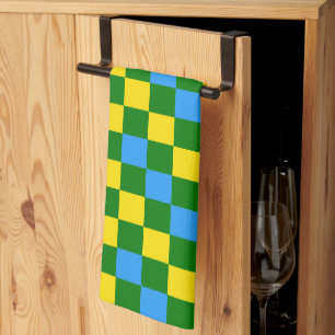 Blue Yellow Green Chequered Pattern Design  Kitchen Towel