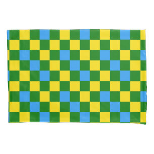 Blue Yellow Green Chequered Pattern Design  Pillowcase