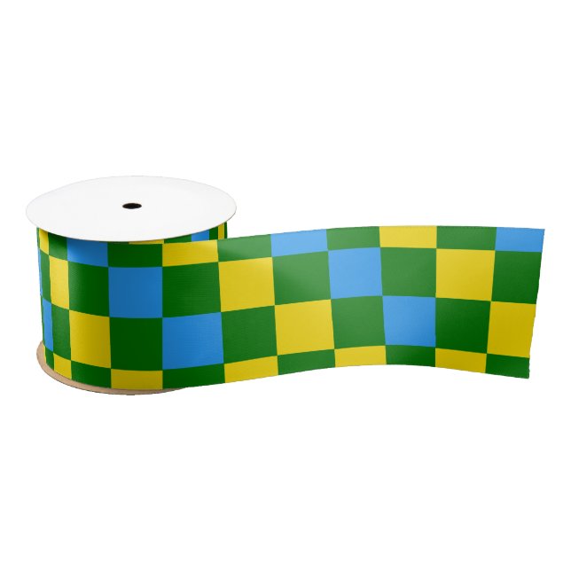 Blue Yellow Green Chequered Pattern Design  Satin Ribbon (Spool)