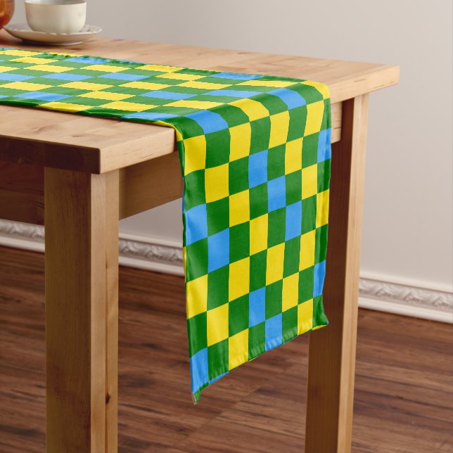 Blue Yellow Green Chequered Pattern Design  Short Table Runner (In Situ)