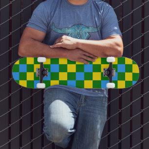 Blue Yellow Green Chequered Pattern Design Skateboard