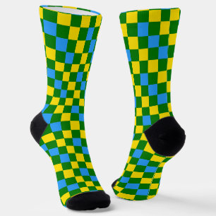 Blue Yellow Green Chequered Pattern Design Socks