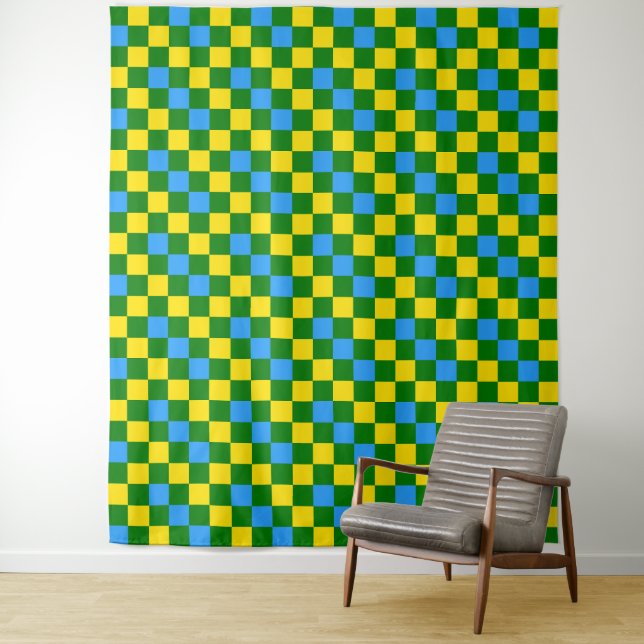 Blue Yellow Green Chequered Pattern Design  Tapestry (In Situ)